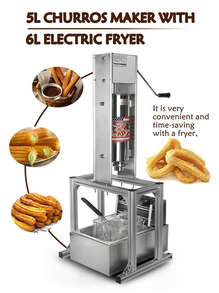 Heavy Duty 3L Vertical Manual Spanish Churro Machine Maker w/ 6L Gas Fryer 