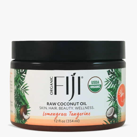 Organic Fiji Raw Cold Pressed Coconut Oil for Hair, Skin, Face & Body | Relaxing Massage Oil | Lemongrass Tangerine ,12 oz for Women Men & Baby