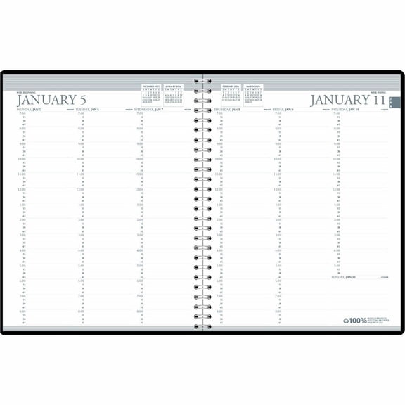House of Doolittle 272-02 11 x 8.5 12-Month (Jan-Dec 2025) Recycled Professional 15-Minute Appointment Weekly Planner - Black Wirebound Soft Cover