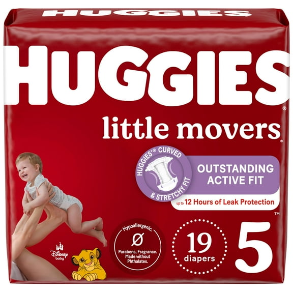 Huggies Size 5 Diapers, Little Movers Baby Diapers, Size 5 (27  lbs), 19 Count