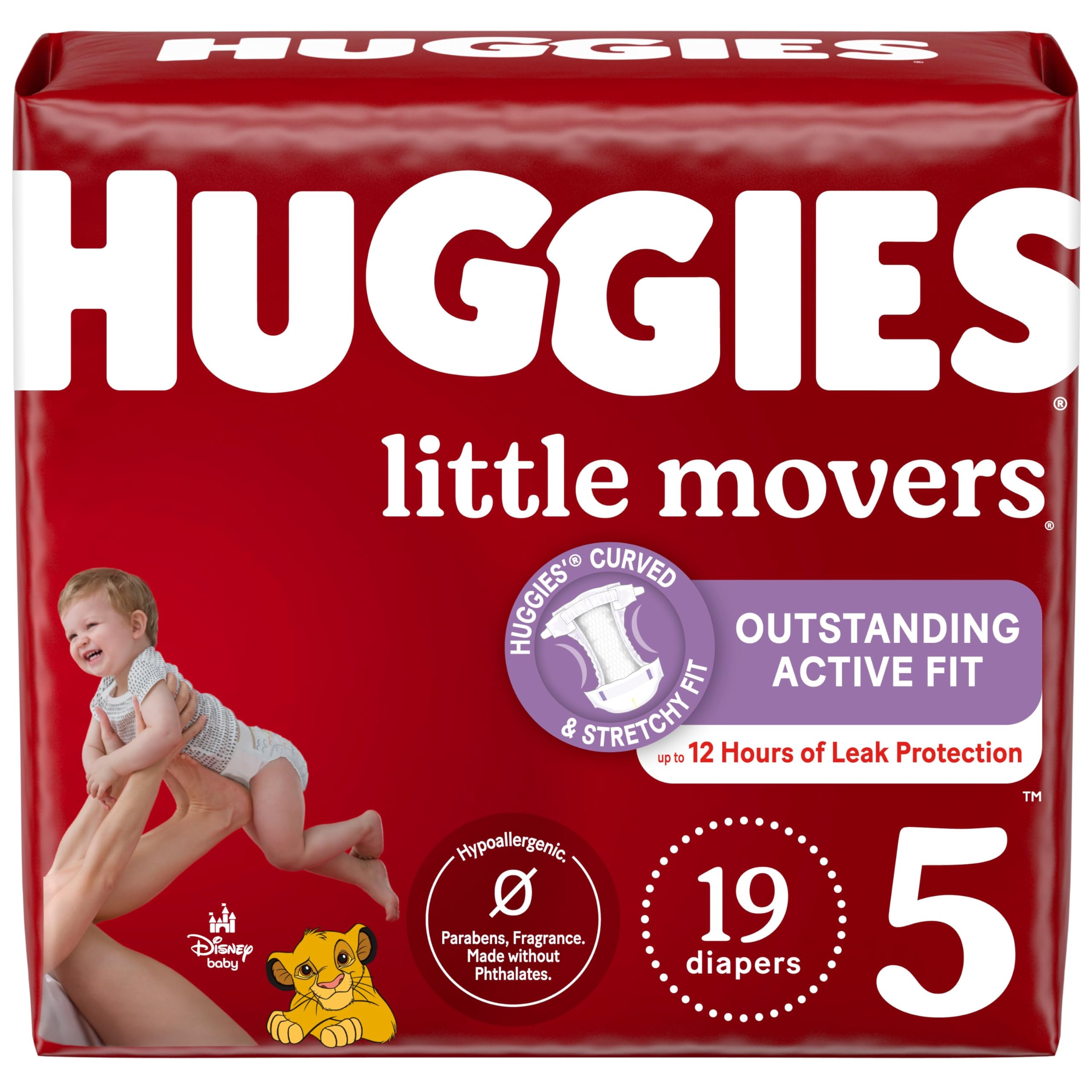 Huggies Size 5 Diapers, Little Movers Baby Diapers, Size 5 (27+ lbs), 19 Count