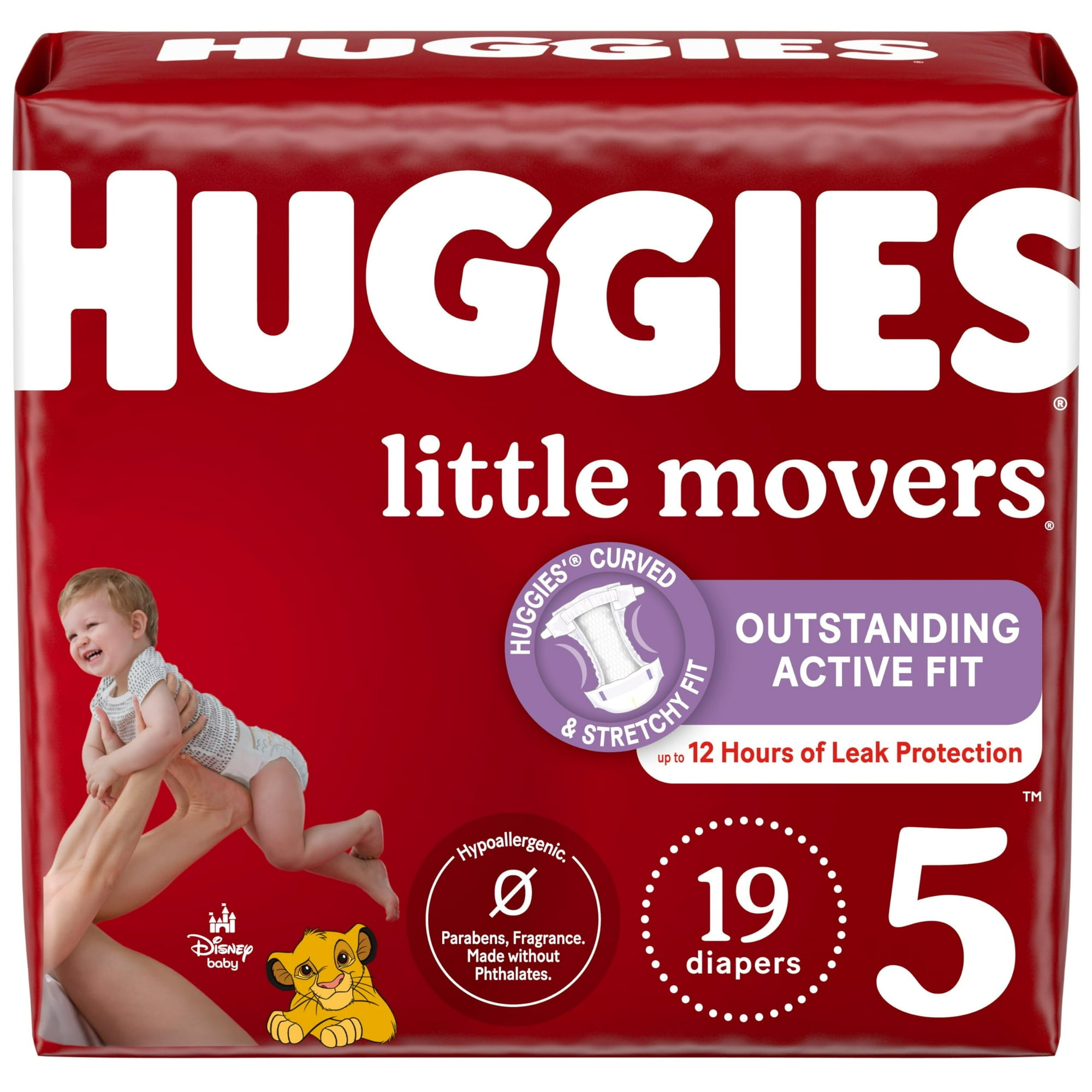 Huggies Size 5 Diapers, Little Movers Baby Diapers, Size 5 (27+ lbs), 19 Count