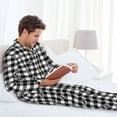 thumbnail image 6 of Honeii Black Tartan Plaid Pattern Mens Pajamas Set,2pcs Men's Lounge Long Sleeve Sleep Shirt and Pajama Bottoms Sleepwear Set,Mens Pjs Sets-Medium, 6 of 7