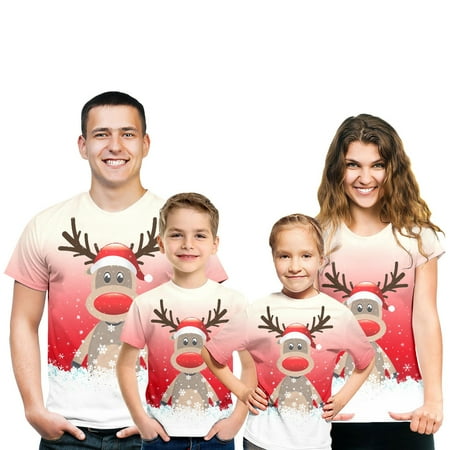 

Family Matching Outfits Children Kids Christmas Clothes Printed Short Sleeve Tops T Shirt Matching Clothing Set (5 Years-6 Years)