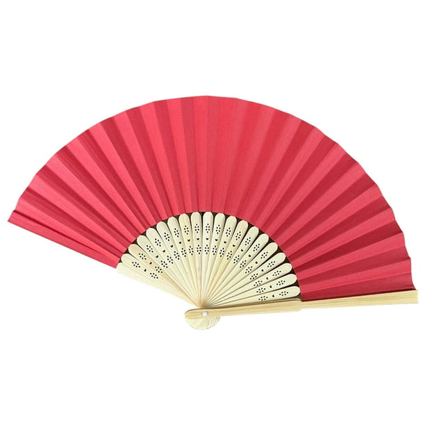 Abanico de mano con bolsillo plegable papel de bambú DIY para fiesta de boda (brillante) rojo