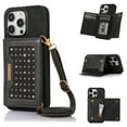 thumbnail image 1 of Allytech RFID Blocking Wallet Case for iPhone 14 Pro 6.1" 5G 2022, Bling PU Leather Flip Folio Stand Card Slots Magnetic Snap Detachable Shoulder Strap Case for iPhone 14 Pro, Black, 1 of 11