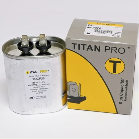 

TitanPro TOCF25 HVAC Run Oval Capacitor. 25 MFD/UF 440/370 Volts