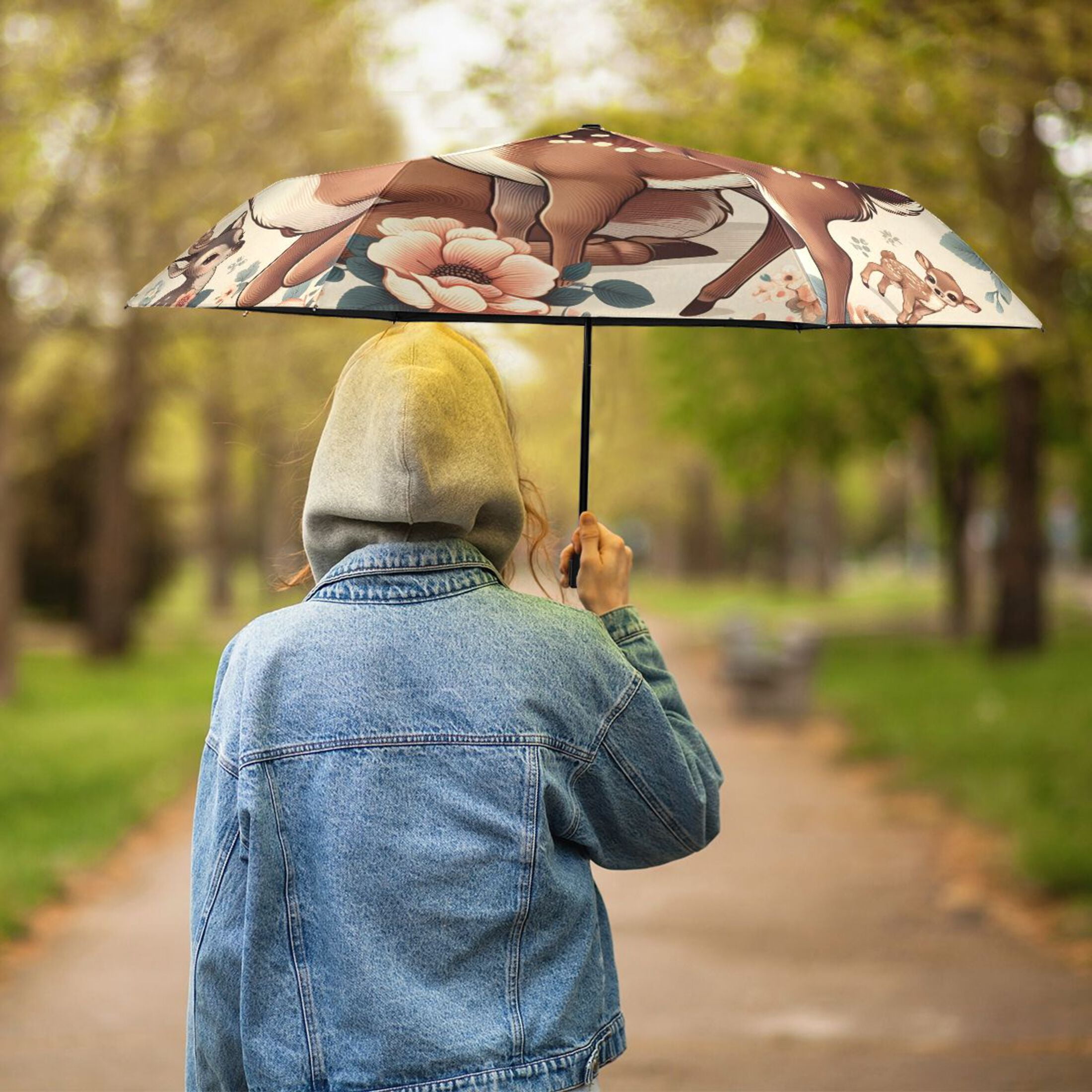 Retro Sika Deer and Flowers Compact Sun Umbrella Windproof Travel Umbrellas for Rain Strong Portable UV Protection