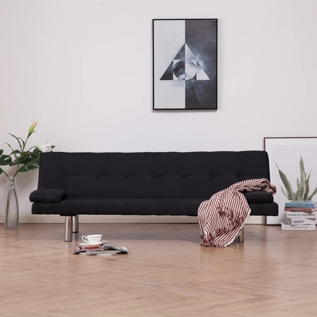 Kepooman Modern Faux Leather Convertible Sofa with 2 Pillows for Living Room Office, Black Kepooman Modern Faux Leather Convertible Sofa with 2 Pillows for Living Room Office, Black