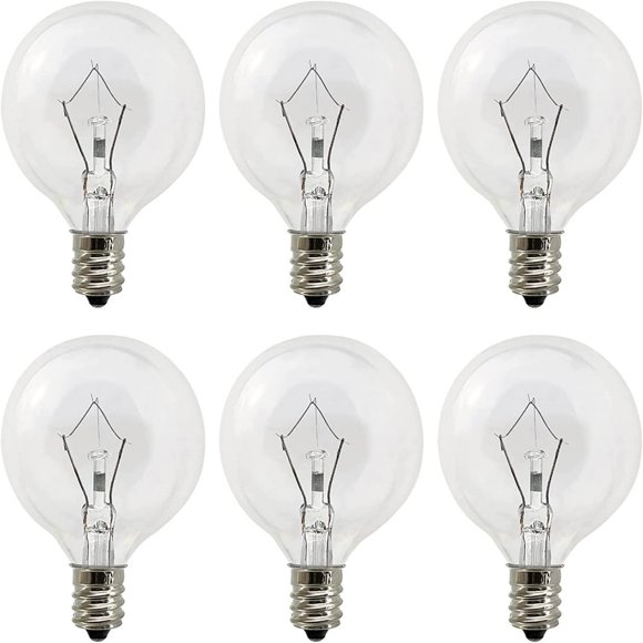 DEBGFS Ampoules Chauffe-Cire, Lot de 6, G50, Ampoules de 25 Watts pour Chauffe-Bougies Pleine Grandeur, Douille E12, G16.5, Ampoule Globe Transparente pour Chauffe-Cire de Bougie, Longue Durée de Vie, Douille 120 Volts, Transparente, Parfumée L