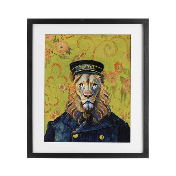 Stupell Industries French Lion Postmaster Black Framed Print Under Glass, design by Grotto Studios