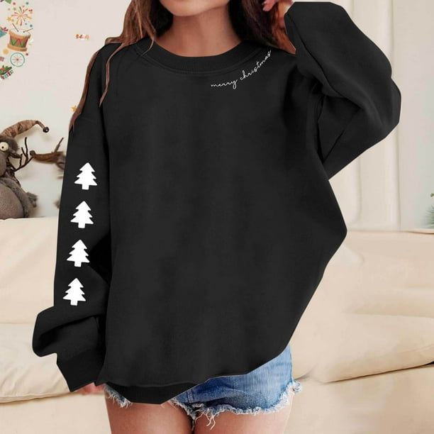 Blusas y camisas de manga larga con cuello redondo para niños Estampados navideños de manga larga Casual Suelto Forro polar para mayor calidez Sudadera con capucha de manga larga con cuello redondo pa
