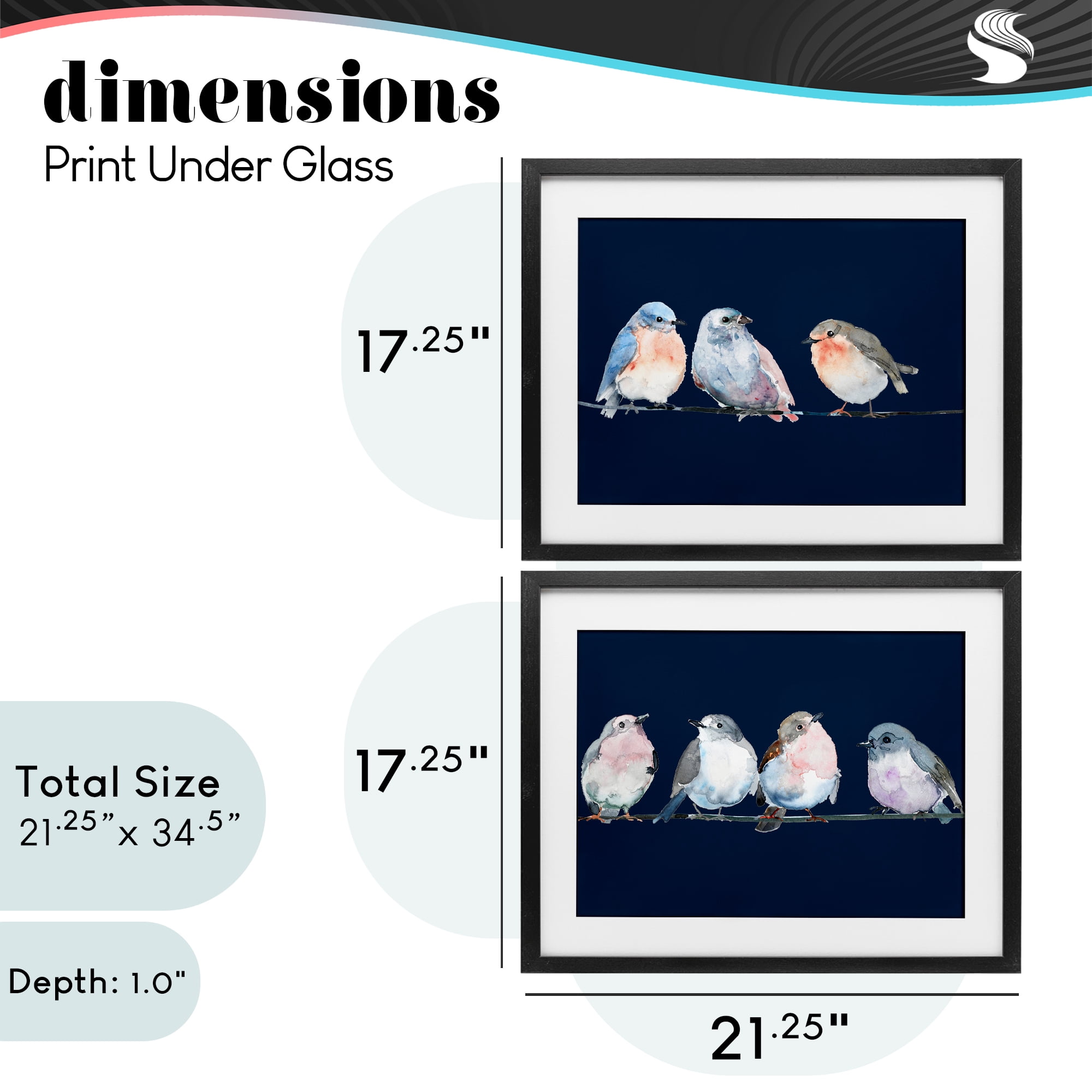 Stupell Industries Perched Navy Toned Birds 2 Piece Black Framed Print Under Glass Set, design by Lorenzo Collective