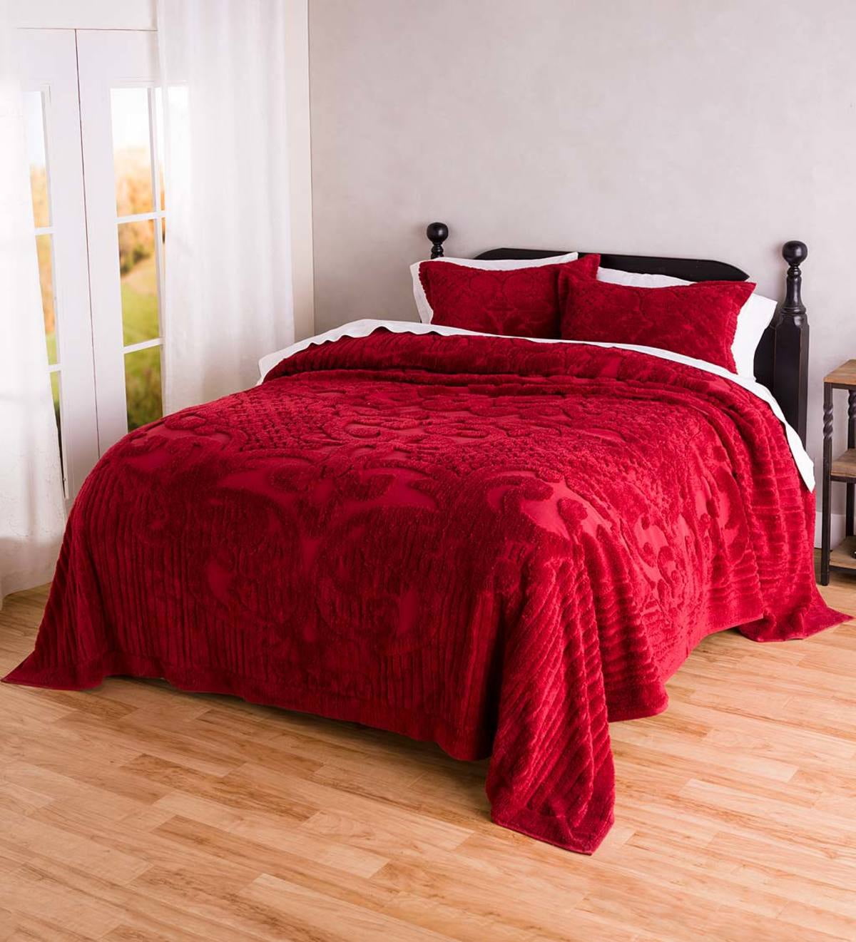 Juliet tufted cotton chenille bedspread queen size antique red