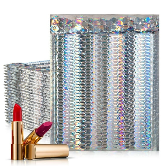 Holographic Metallic Bubble Mailers, 5 x 9 Inches. Pack of 200 Padded Envelopes Waterproof. Opaque Metallic Bubble Envelope Mailer Self-Seal. Waterproof Padded Shipping Envelopes for Gifts
