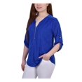 thumbnail image 3 of NY COLLECTION Womens Blue Zippered Floral Roll-tab Sleeve V Neck Wear To Work Top Petites PL, 3 of 3