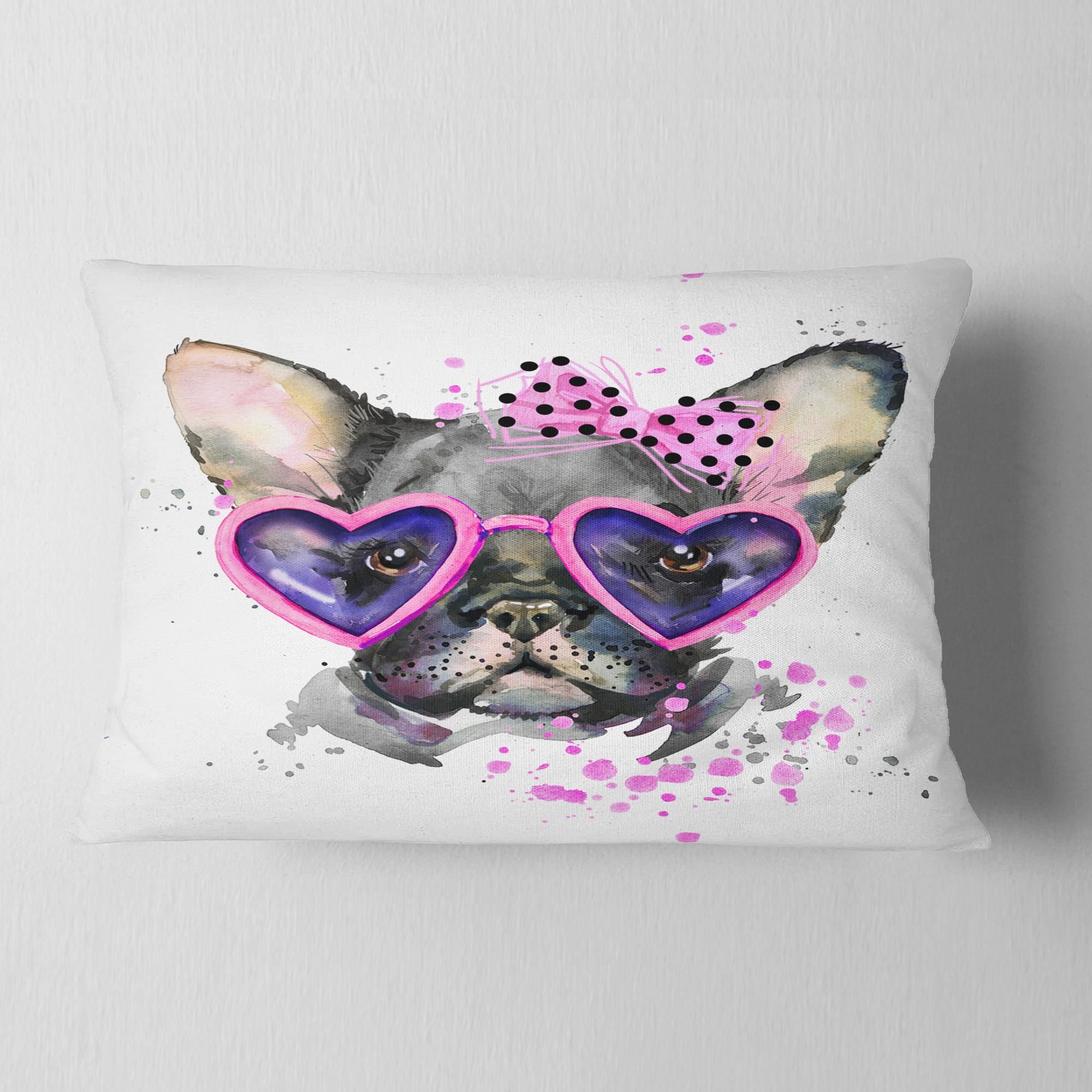 Designart Cute Dog with Pink Glasses - Animal Throw Pillow - 12x20