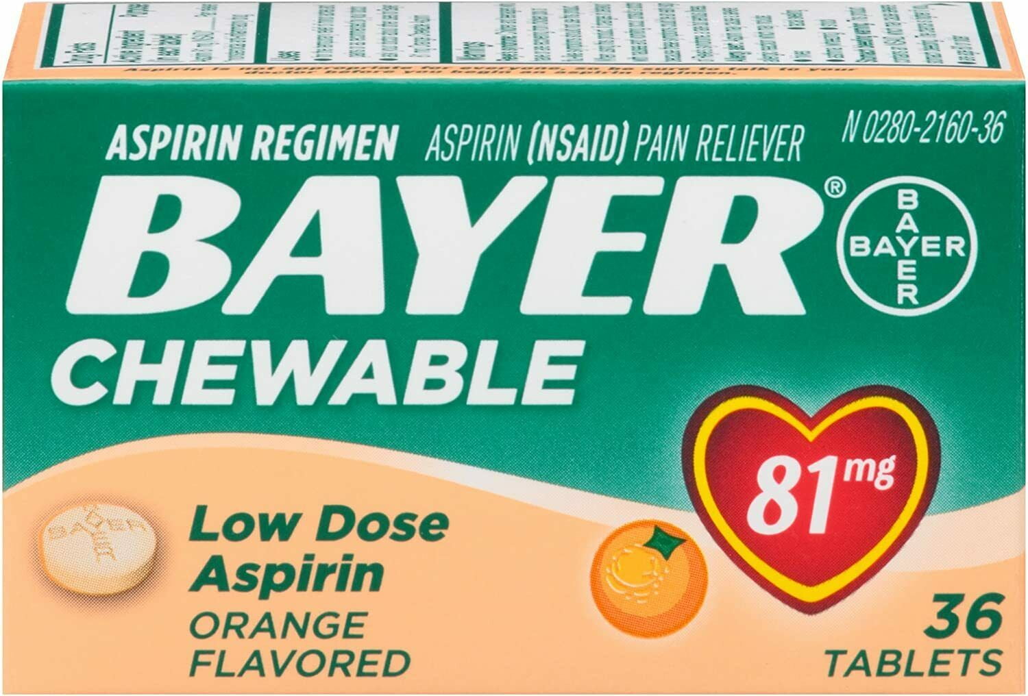 Bayer Chewable Low Dose Aspirin, 81 Mg Tablets, Orange 36 Ea (Pack Of 2 ...