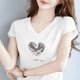 thumbnail image 1 of Camisa de mujer de manga corta de algodón puro en tallas grandes, estilo nuevo 2024, estilo coreano, corte holgado, adelgazante, versátil, cuello redondo, blusas estampadas, 1 of 4
