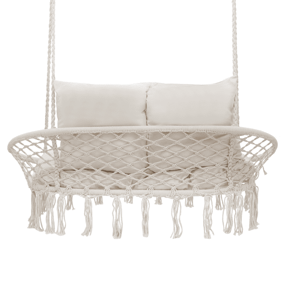 XgoodX Patio Macrame Hammock Relaxing Chair Garden Hanging Rope Swing 2-Seat w/Cushion-Grey