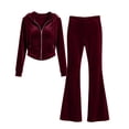 thumbnail image 4 of Kyntgho Women's 2 Piece Velour Tracksuit, Full Zip Hooded Jacket and Wide Leg Pants, Long Sleeve Casual Lounge Set, 4 of 7