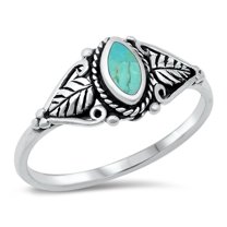 CHOOSE YOUR COLOR Bali Rope Leaf Simulated Turquoise Wholesale Ring .925 Sterling Silver Band Blue CZ Female Size 9
