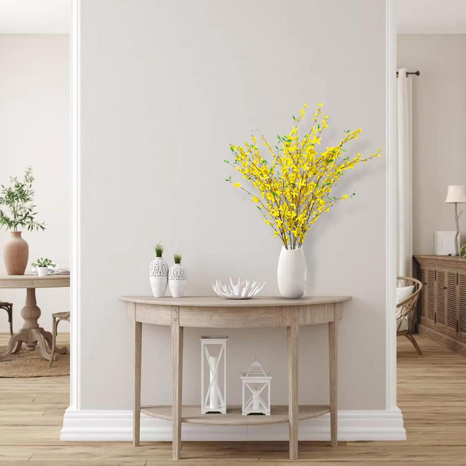 Fake Forsythia Stems Artificial Orchids Flowers 4 Pcs Fake Forsythia Branches Fake Faux Long Stem Flowers Yellow Silk Forsythia Branches for Home Wedding Indoor Outdoor Decoration