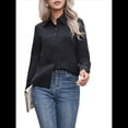 thumbnail image 1 of Camisas de Botones Súper Suaves y Antiarrugas para Mujer, de Larga, Lisas, A Rayas, para Vestir Formalmente en el Trabajo. Negro L, 1 of 10