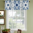 thumbnail image 3 of Symmetric Blue Flower Curtain Valances for Windows, Kitchen Valance Window Treatments Panel 2 Pack, Vintage Ethnic Floral Leaves Rod Pocket Short Curtains for Bathroom Bedroom 54 x 18 Inch, 3 of 8