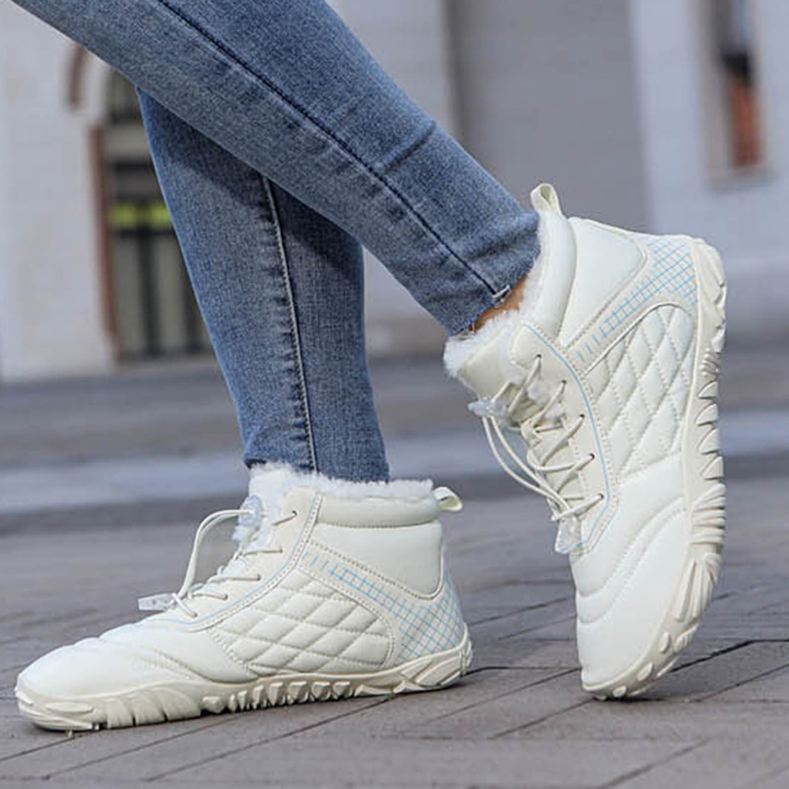 Ketyyh-chn99 Winter Barefoot Hiking Boots Golf Shoes Men's Women's Winter Barefoot Hiking Boots Warm Snow Boot Slip On Barefoot Boots White,7.5