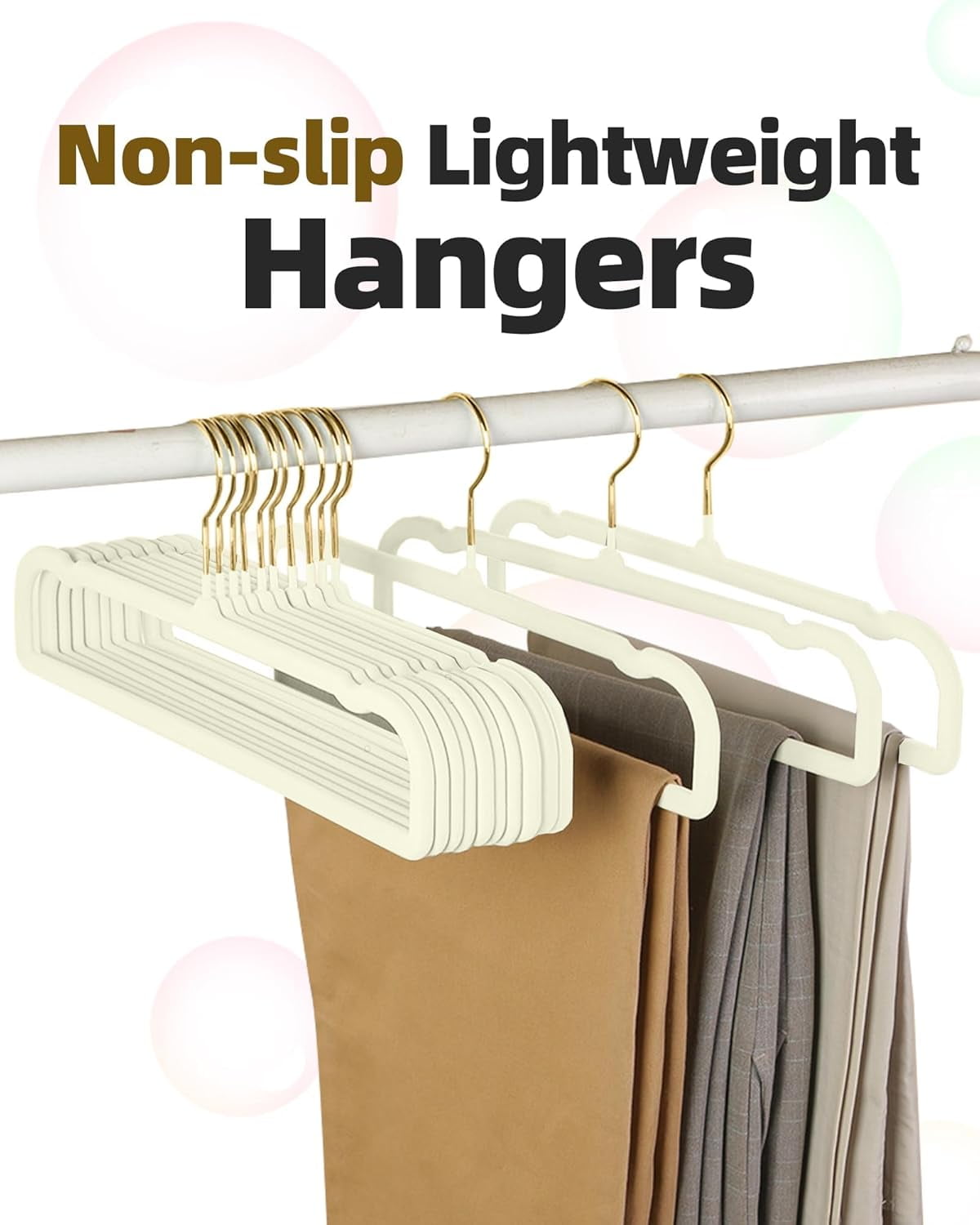 Velvet Pant Hangers, 20-Pack Heavy-Duty Felt Trouser Hangers with 360 °   Swivel Hook, Slim 35 cm White-Gold Flocked Hangers for Jeans, Shorts, and Dresses