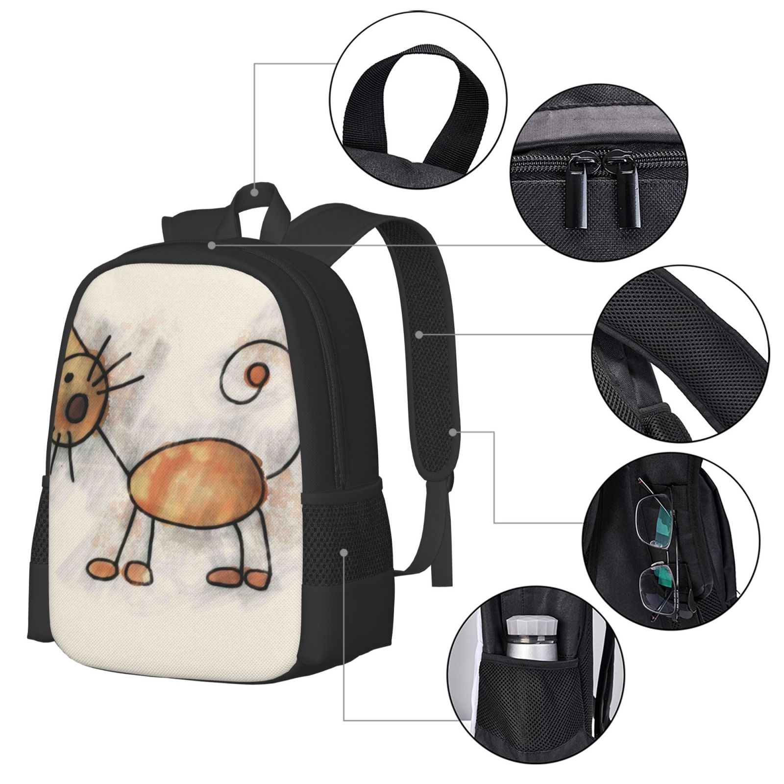 Ratiio Brown Cat Cartoon Backpack for Men and Women - Durable 600D Oxford Cloth -Large Capacity, Water-Resistant School, Travel, and Hiking Bag