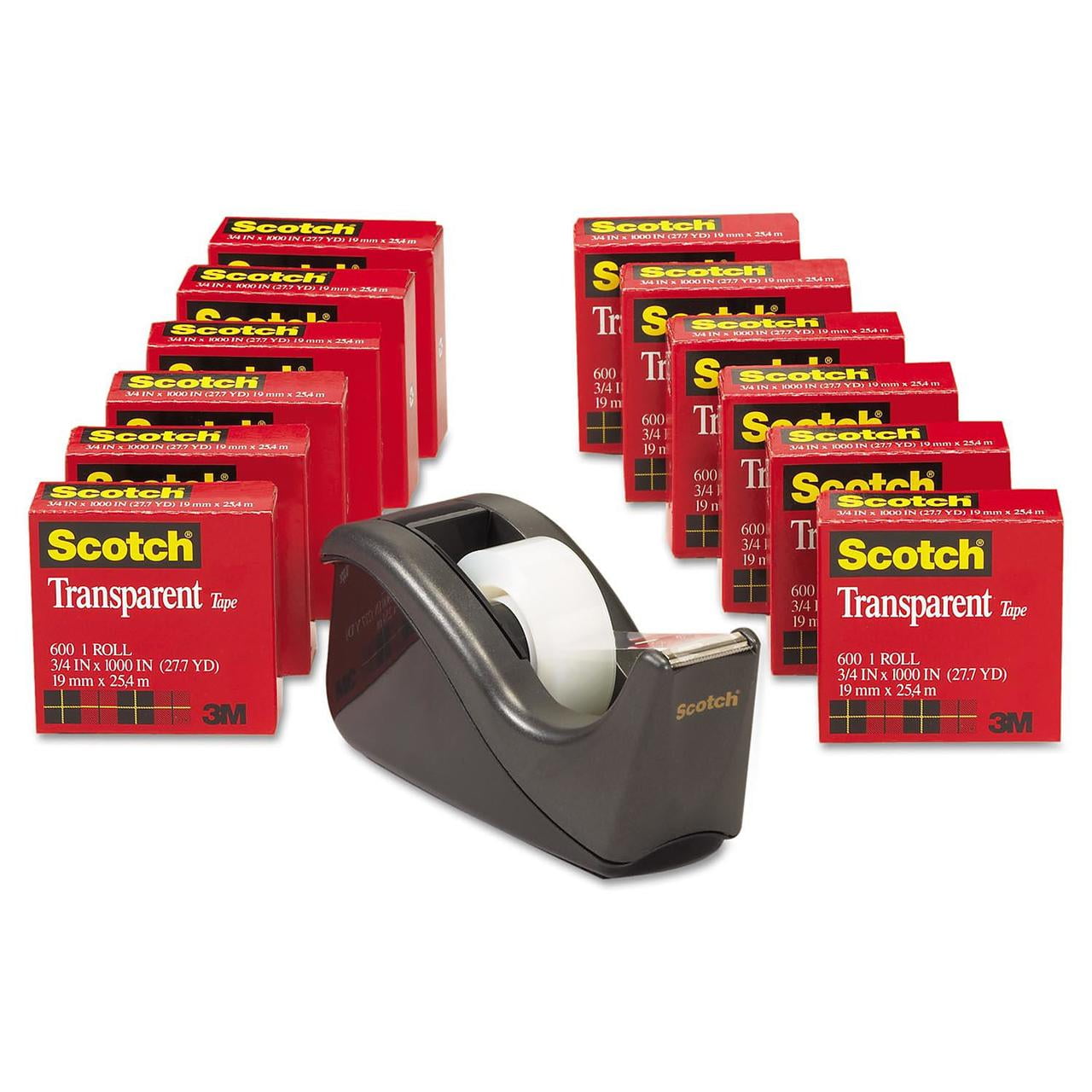Scotch Transparent Tape Dispenser Value Pack, 1" Core, Black 12