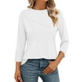 thumbnail image 1 of Staron Liquidation Chemises d'Été pour Femmes Blouses Décontractées de Travail Tendance T-Shirts Basiques Manches 3/4 Col Rond d'Été, 1 of 6