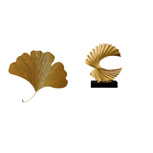 Escultura abstracta de pared con hojas de hierro y de ginkgo, figura de resina, obra de arte para sala de estar, oficina, hotel, comedor, restau