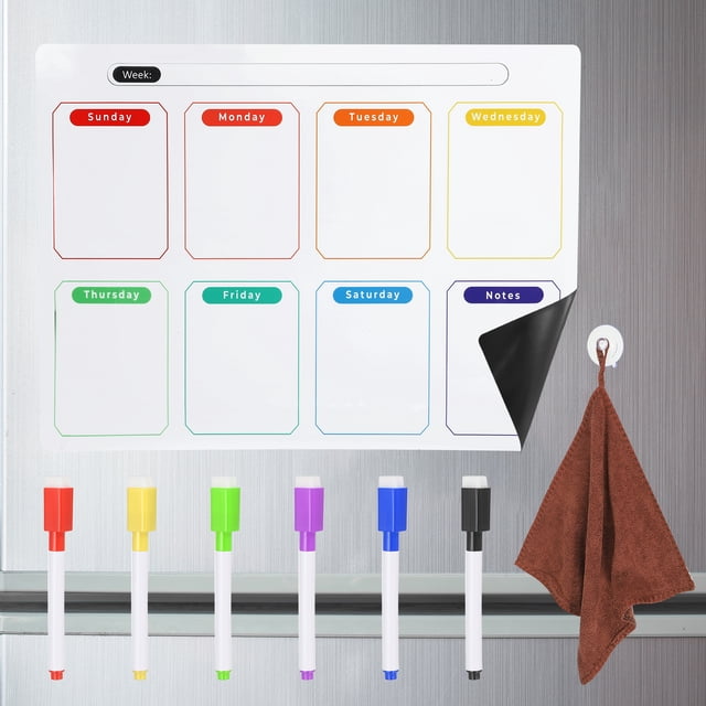 Uxcell Magnetic Calendars for Fridge 16"x12", Weekly with Markers & Suction Cup & Towel, Colorful