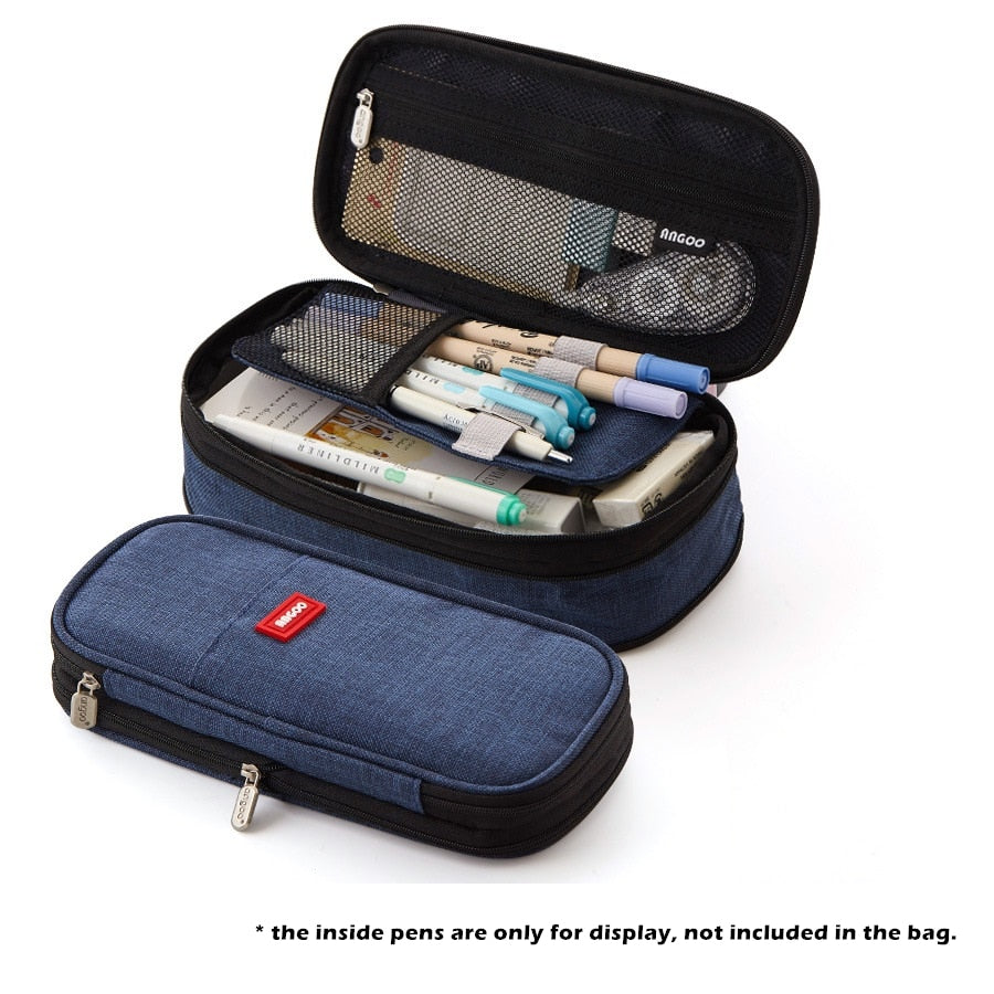 Angoo [CBlock] Classic Pocket Pen Pencil Case, Fold Canvas Stationery Storage Bag Organizer for