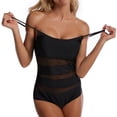 thumbnail image 2 of Women Onepiece Swimsuit Mesh Stitching Fashion Swim Wear Lightweight Breathable Stretchy Machine Washable Bathing Suit Black 2XL, 2 of 6