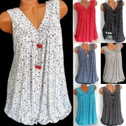 Womens Summer Loose Sleeveless Vest T Shirt Blouse Boho Lace Tops Plus Size