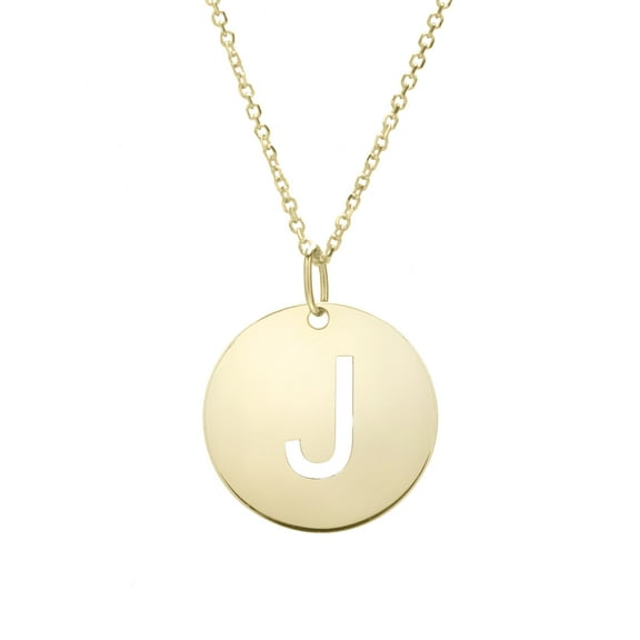 14k Yellow Gold Initial Letter J Round Pendant Necklace, 18"