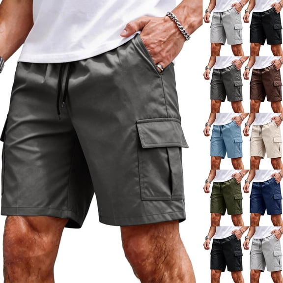 Nestiefly Men's Casual Cargo Shorts - Lightweight Stretch Summer Shorts Elastic Drawstring Waist for Men with Pockets Dark Gray L