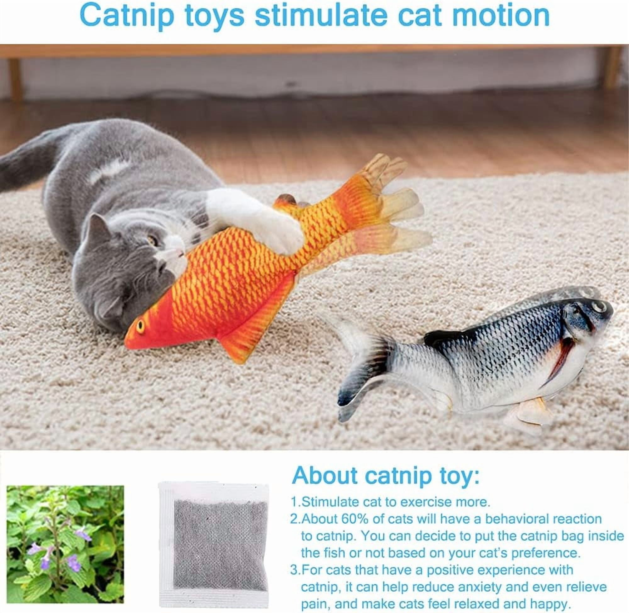 Flopping Fish Cat Toy with Catnip - 11" Electric Moving Interactive Plush Fish Toy for Indoor Cats & Kittens, Realistic Wiggle Kicker Toy for Kitty Exercise & Play(2 pcs)-dh
