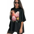 thumbnail image 3 of Plus Size Shirt for Women Oversized Black Tops for Women Short Sleeves Shirt for Women Flower T Shirt Crewneck Shirt for Women M, 3 of 5