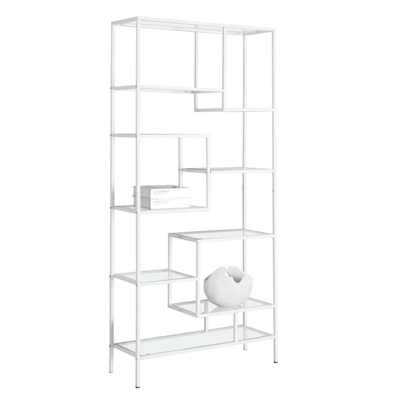 Contemporary Home Living 72" Clear and White Contemporary Rectangular Bookcase with Tempered Glass