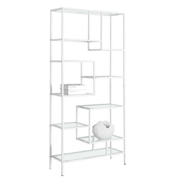 Monarch Bookcase 72 H White Metal, Black Metal Bookcase With Glass Shelves