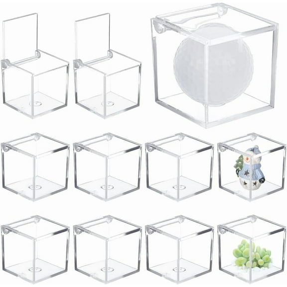 12Pcs Acrylic Single Ball Display Case Transparent Holder with Flip Cover Cube Display Box
