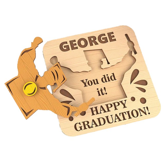 DJN Home & Garden 3D Wooden Graduation Card Set Cut Class Of 2025 Keepsake With Decor Plaque & Box For (Natural Birch Plywood)