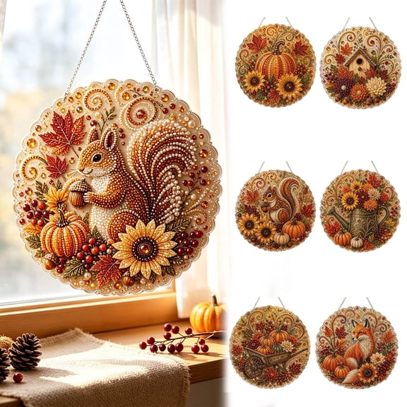 Fllostpr Diamond Art Kit for Adults 10 Inch, DIY Squirrel Full Drill Art Diamond Dots Crafts Kit, Thanksgiving Decorations & Home Wall Decor Gift