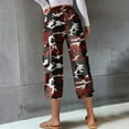 thumbnail image 7 of Stephy Women's Casual Camouflage Print Cargo Pants Stretch Elastic Waist Tapered Pants with Pockets, Red, M, 7 of 7