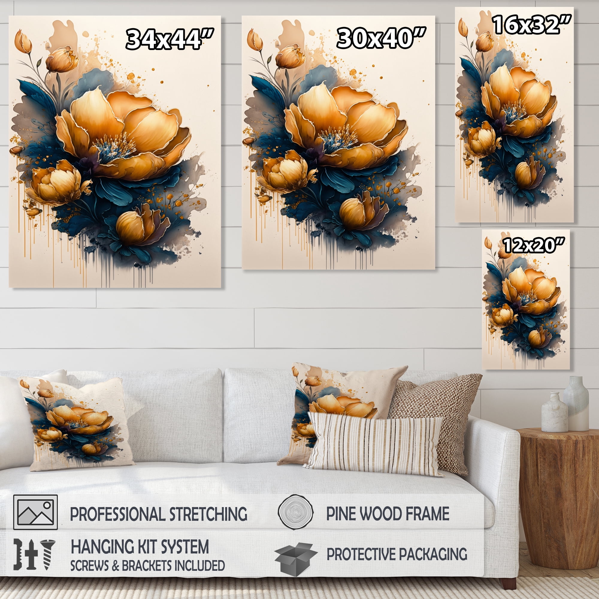 Designart Orange And Blue Crocus Flowers I Canvas Wall Art